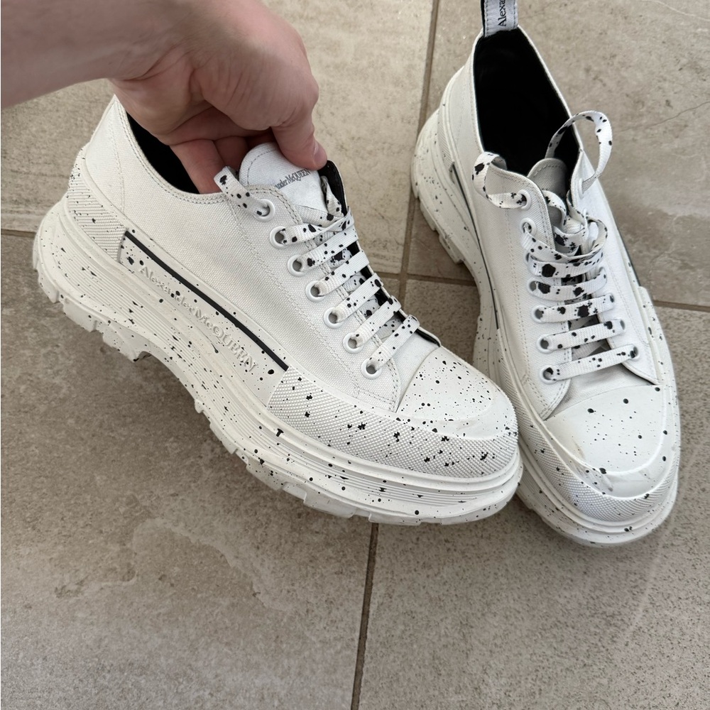 Alexander McQueen White and Black Speckled Sneakers
